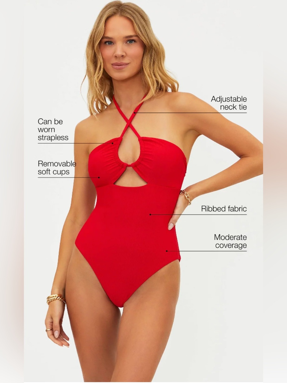 Beach Riot Phoenix Halter One-Piece Swimsuit; Color: Red; Size: Medium - Picture 2 of 16